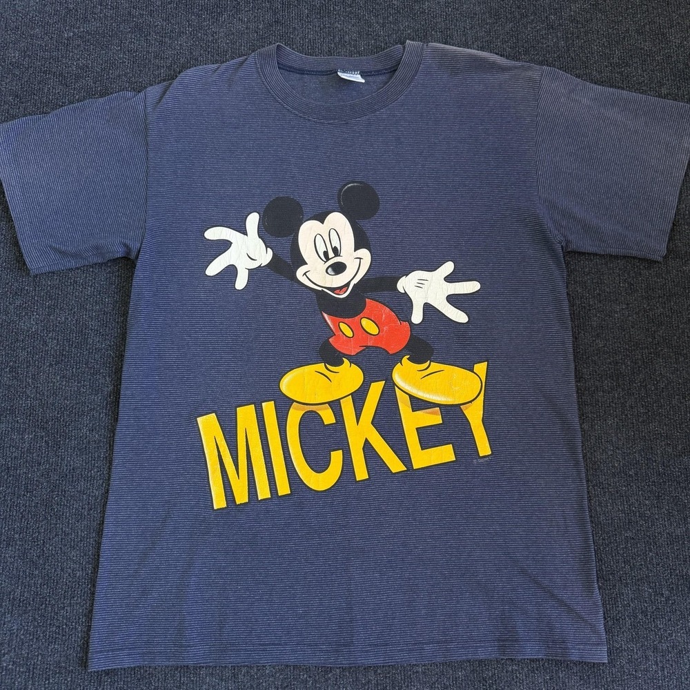 Vintage Disney Mickey Mouse Shirt Mens Large Blue Velva Sheen Tee T-Shirt USA